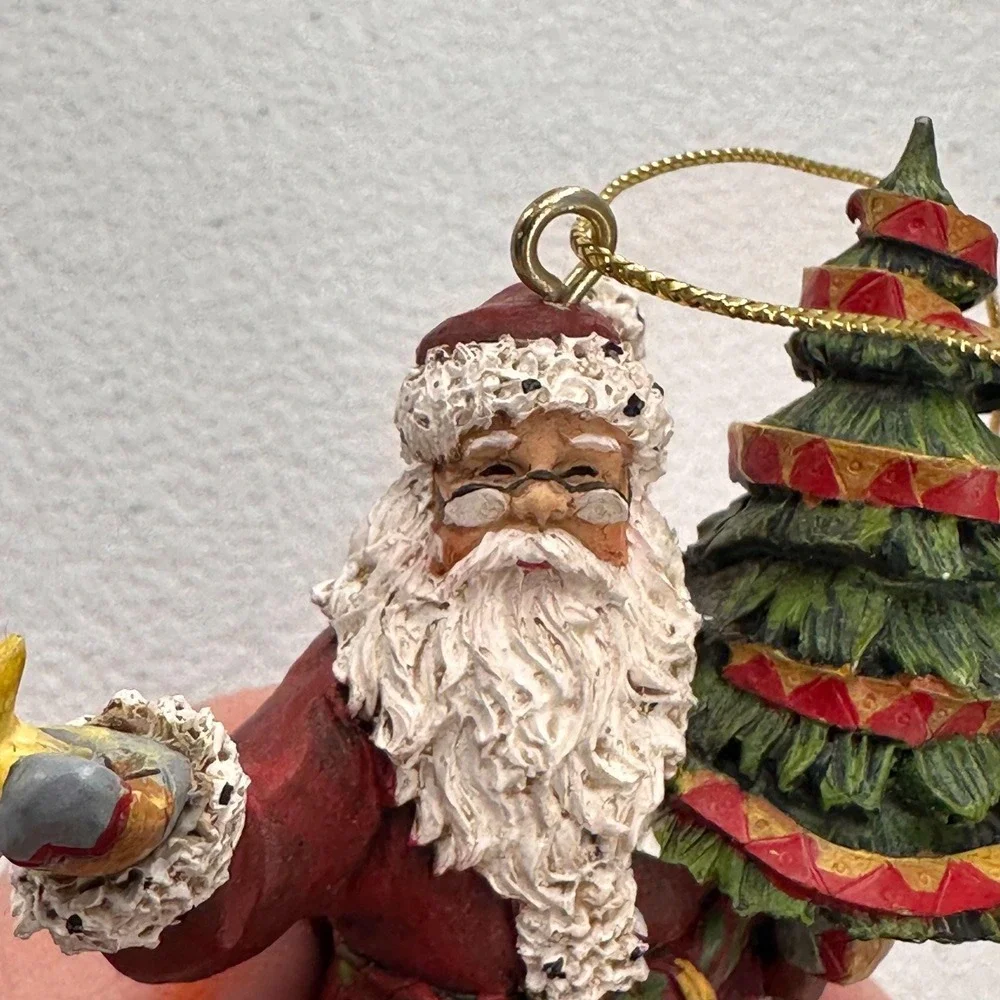 Vintage Santa Claus Hanging Figurine Ornament With Tree &‎ Bird Christmas Rustic